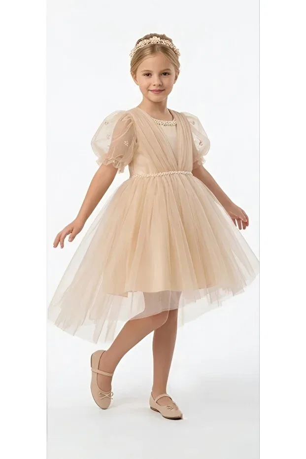 Детское платье из фатина с коротким рукавом Moda, Beige