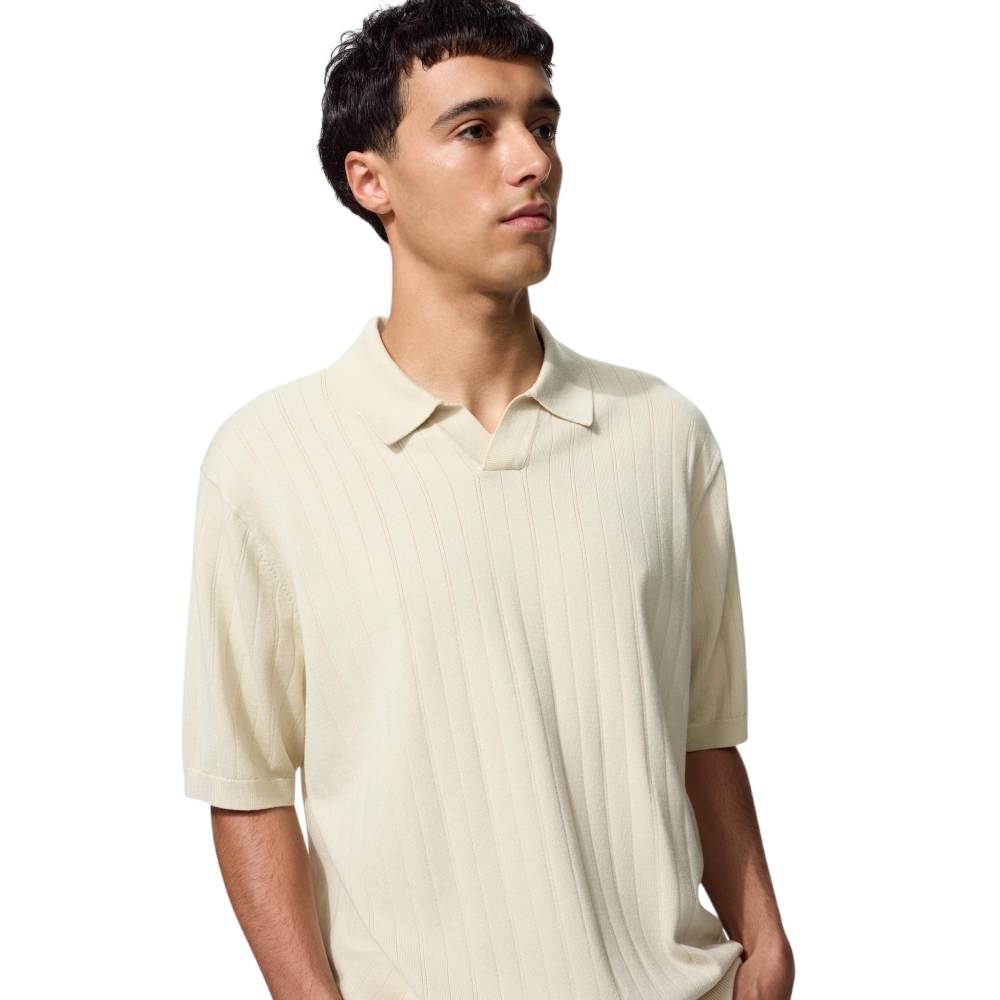Поло Uniqlo Washable knit skipper sweater, 30  бежевый — фото 2