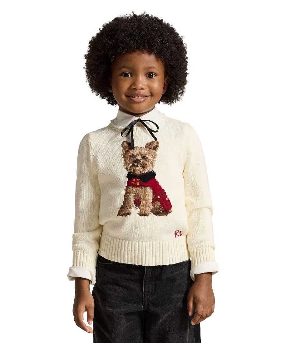 Хлопковый свитер с изображением собаки для девочек, размеры 2T-6X Polo Ralph Lauren, Clubhouse Cream