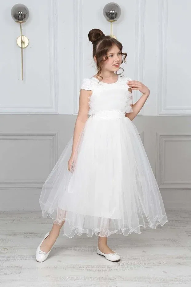 Детское платье для девочек кружевное с принтом Fmnbutik, White
