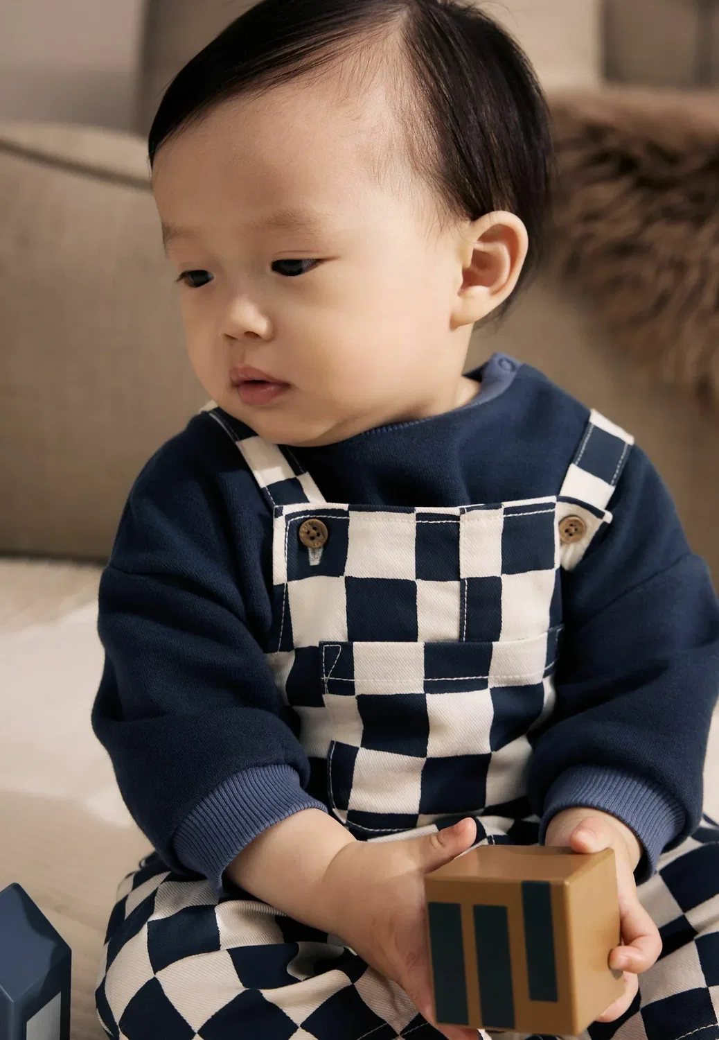 Детский комбинезон из саржи и боди - боди Next, Navy Blue Checkerboard — фото 2