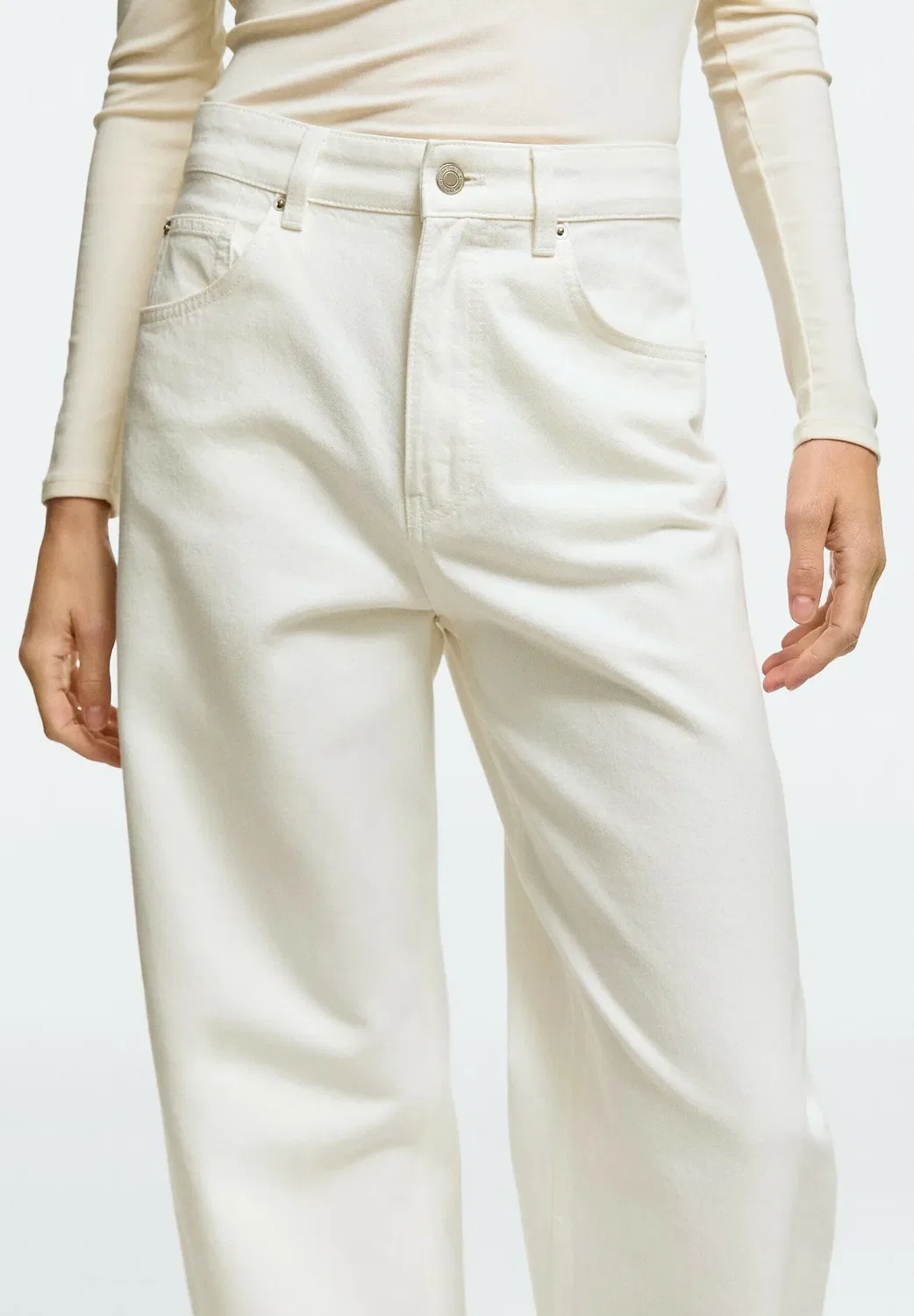 Джинсы с высокой талией, облегающего кроя - свободные джинсы Massimo Dutti, White — фото 4