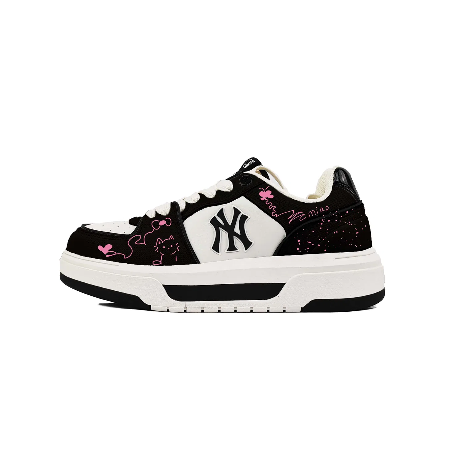 Детские кроссовки-скейтборды с принтом Chunky Liner MLB, Black White Pink