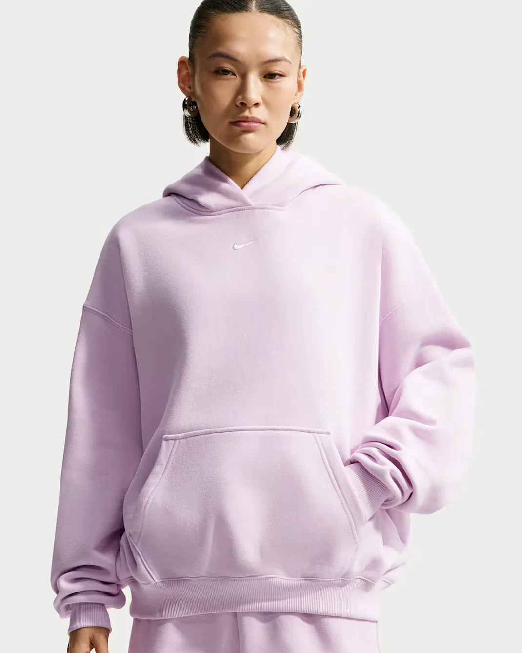 Женская толстовка с капюшоном оверсайз Nike Studio Fleece Medium Weight, Bleached Lilac/Sail