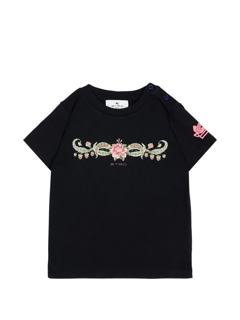 Футболка с цветочным принтом и пуговицами на плечах Etro Kids, черный