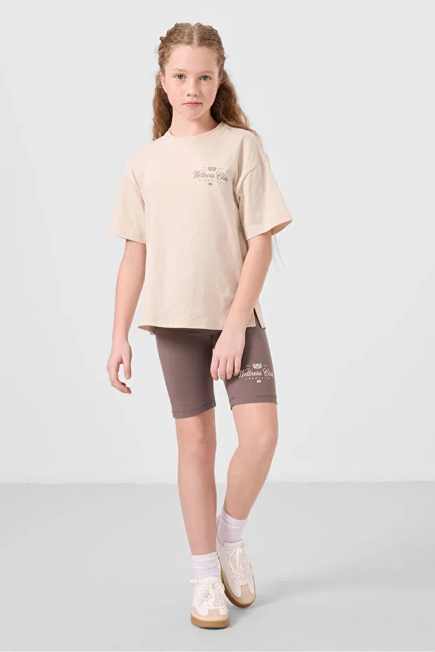 Детские леггинсы для девочек с принтом Beige-Brown cotton o neck standard fit printed female child leggings suit Tommy Life, Beige/Brown — фото 4