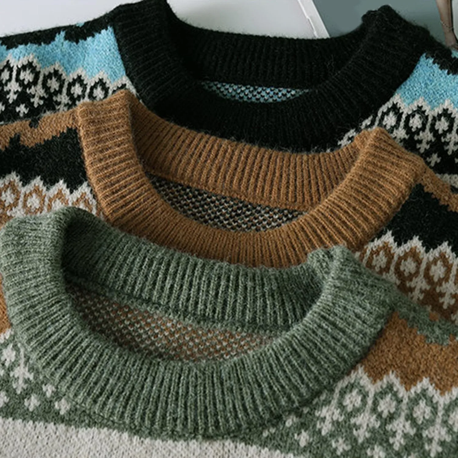 Мужской свитер с жаккардовым узором Retro Jacquard Knit Winter Sweater, 5-Caffè — фото 3