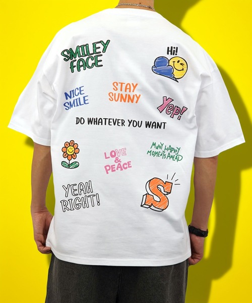 

Футболка с коротким рукавом, оверсайз, плотный хлопок, принт Smiley Face, белый