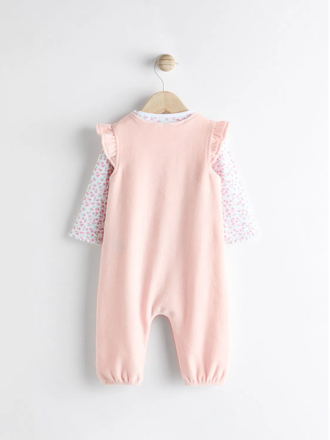 Комплект из вельветовых ползунков и боди, модель Pink Baby Dungarees and Longsleeve Bodysuit Set Next, розовый — фото 2