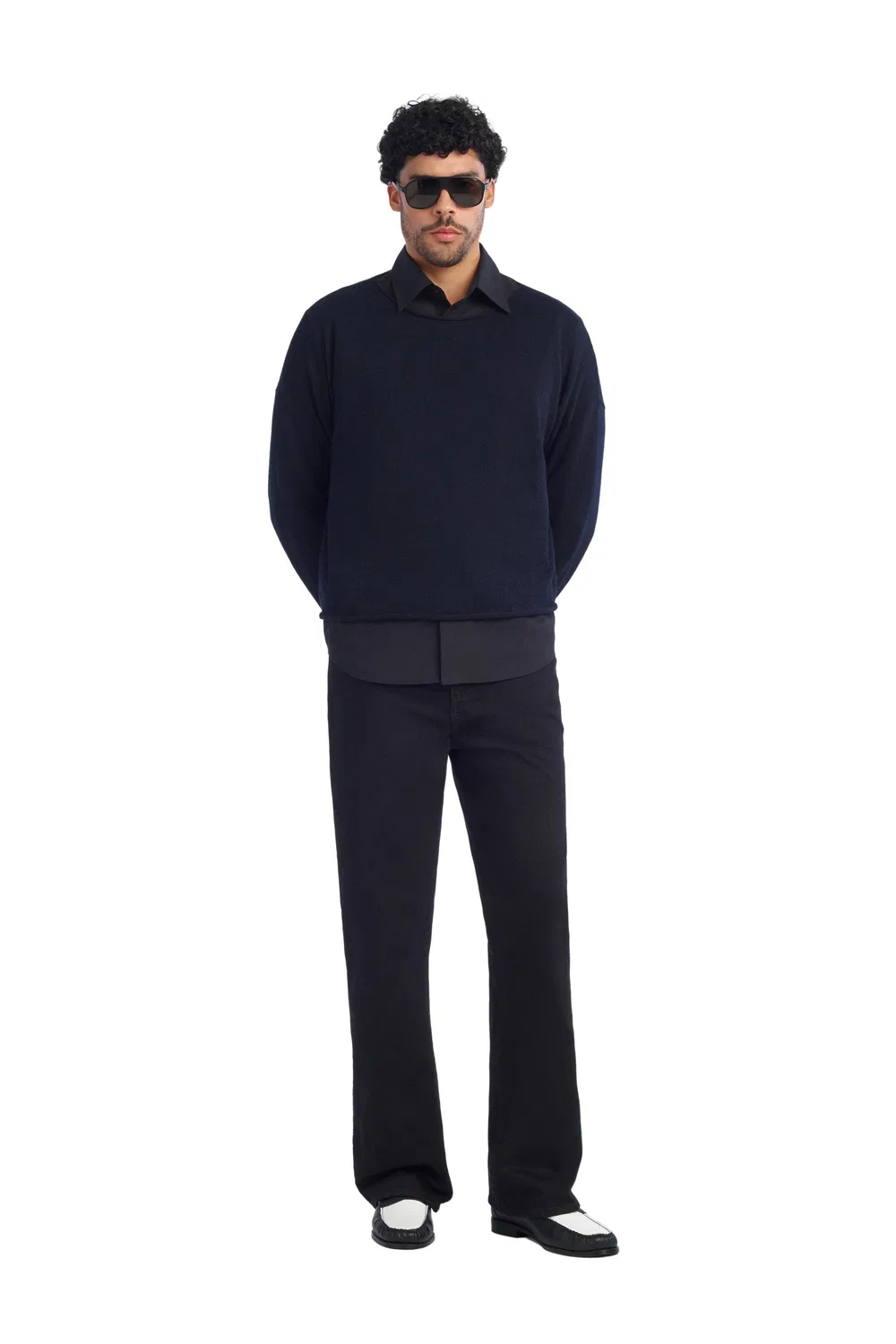 Укороченный свитер из льна и шерсти ZARA, Navy Blue