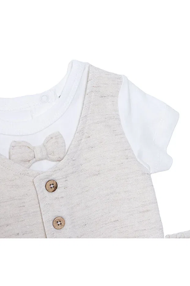 Детская рубашка для мальчиков хлопковая mevlüt outfit buttoned shirt collar short sleeve patchwork Ebebek Hello Baby, Beige — фото 3