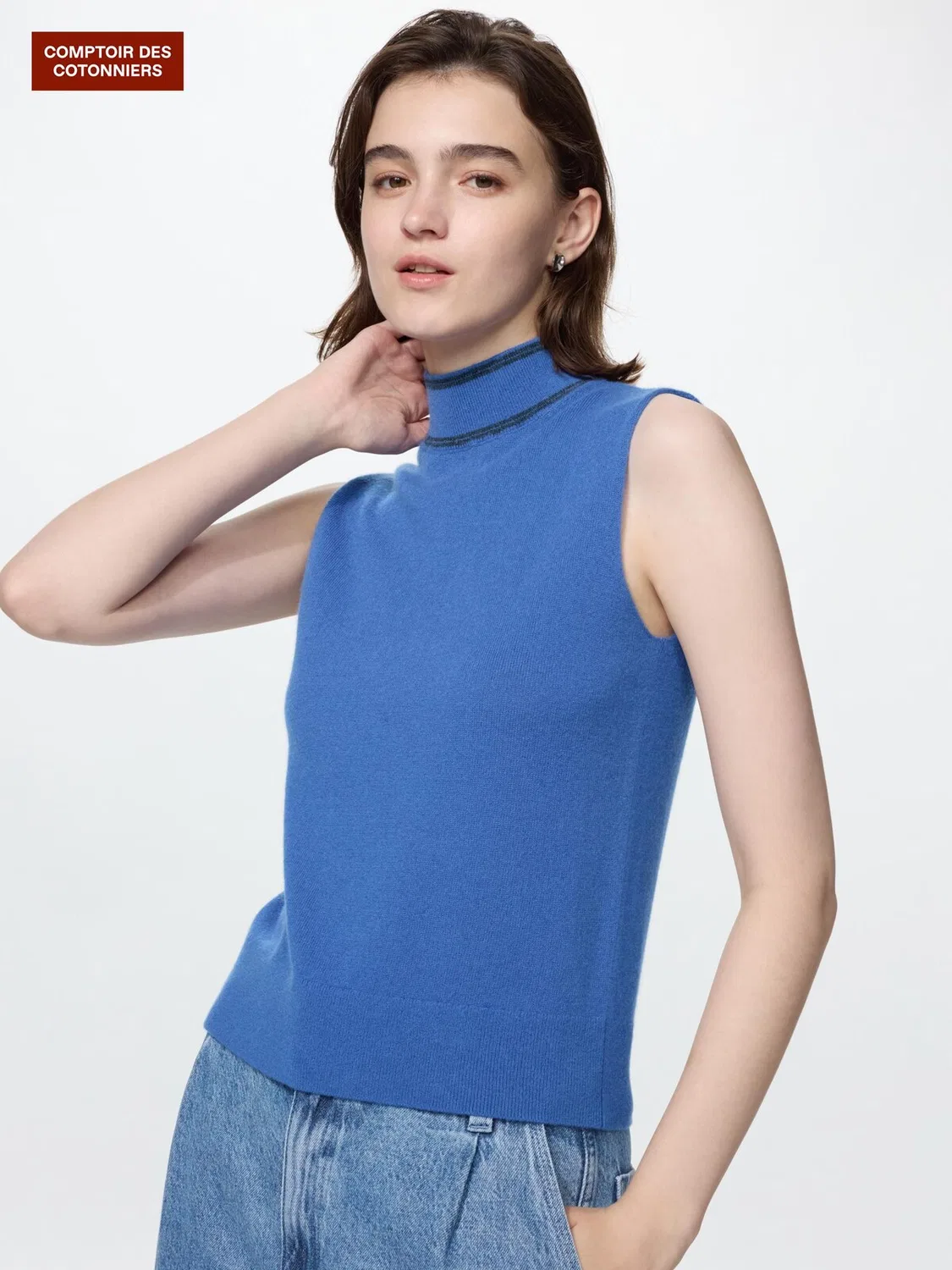 Свитер Uniqlo, кашемировый водолазка, высокий воротник, синий