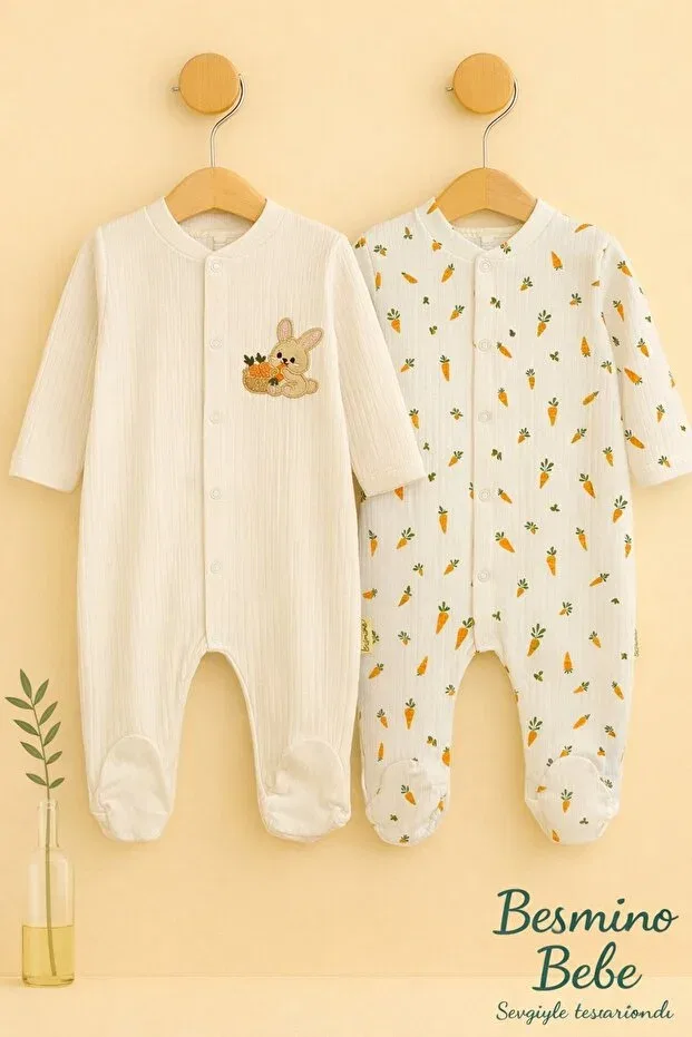 Детский комбинезон с принтом 2-предметный Rabbit embroidered Besmino, Ecru
