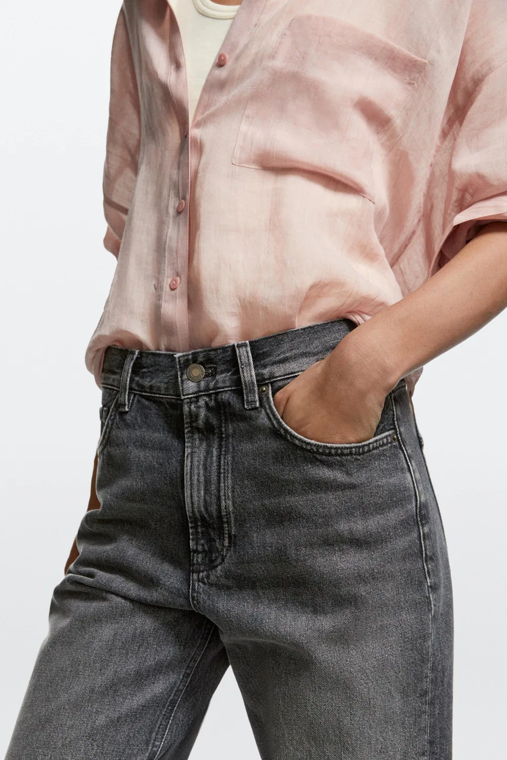 Джинсы Massimo Dutti High-Waist Straight-Leg, серый — фото 3