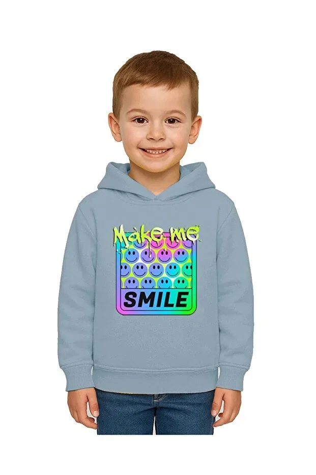 Детские свитшот с принтом Unisex smile printed children's swaetshirt hooded 3 thread raster Sedirli, Blue — фото 2