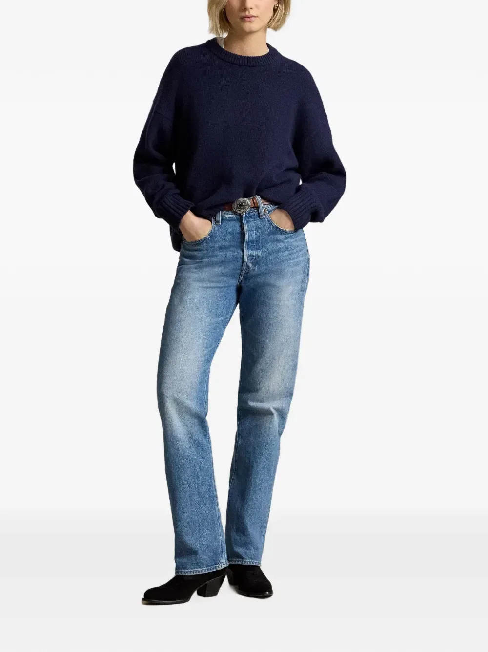 Шерстяной свитер с отделкой в рубчик Polo Ralph Lauren, синий — фото 2