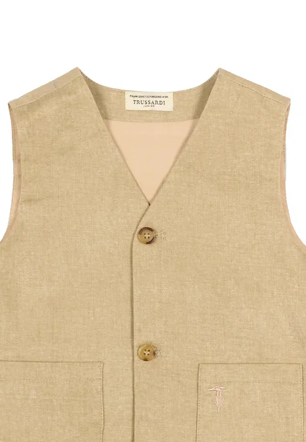 Жилет хлопковый Gilet elegante Tru Trussardi Junior, бежевый — фото 3