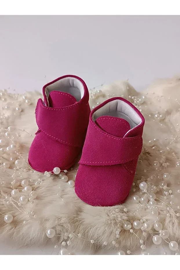 Детские ботиночки для новорожденных кожаные на липучке Hodore, Fuchsia