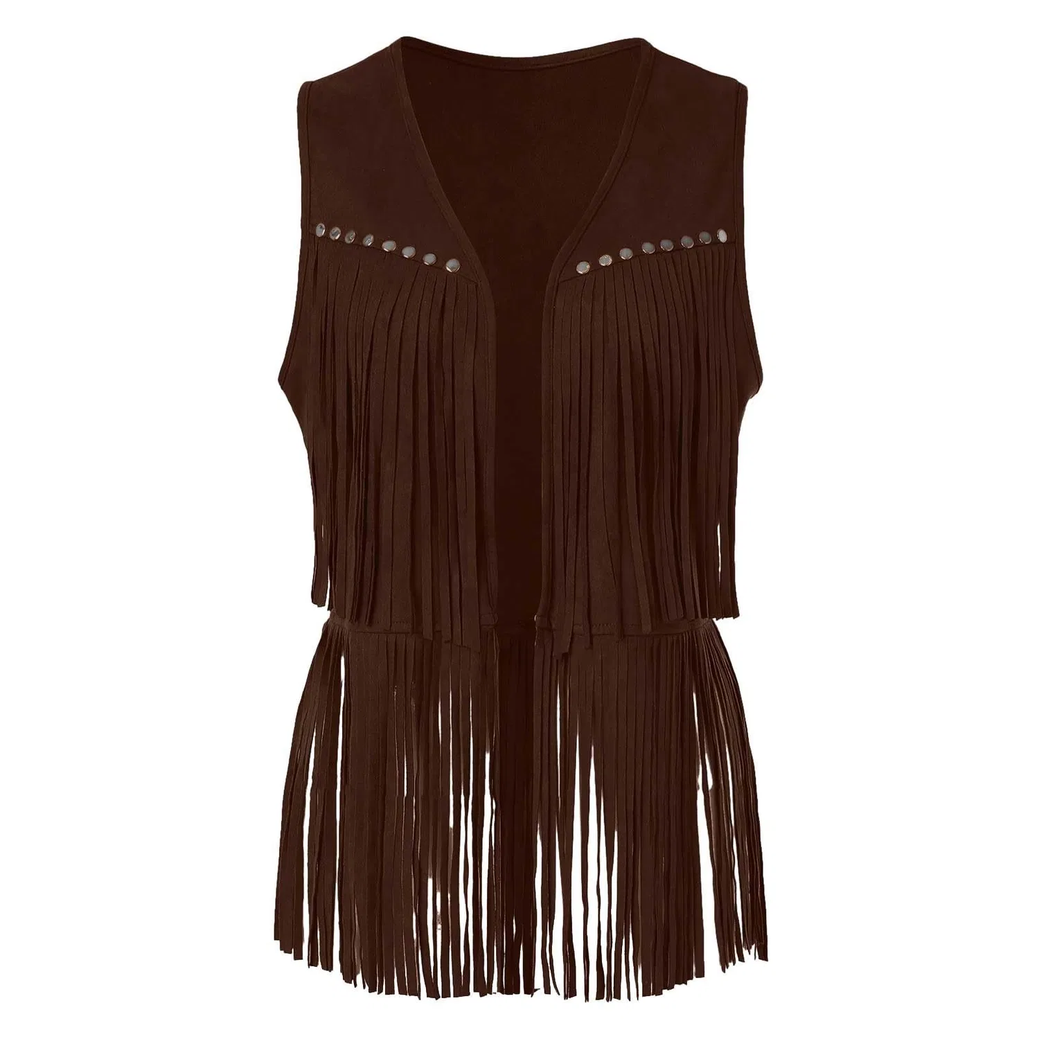 Женская безрукавка с бахромой из искусственной замши Vintage Hippie, Dark Khaki — фото 3