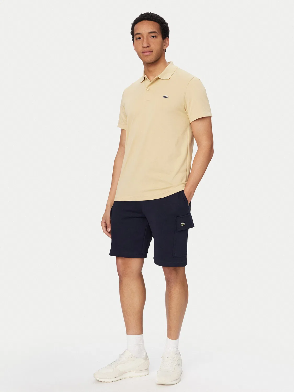 Мужское поло приталенного кроя Lacoste, светло-бежевый — фото 2