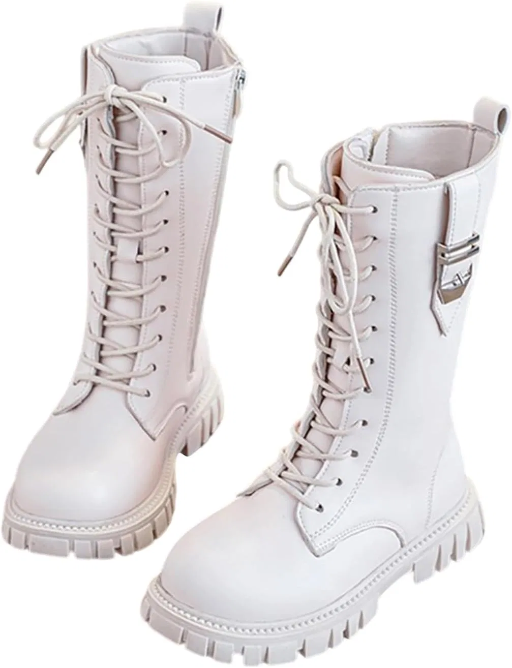 Детские ботинки на шнуровке с люверсами, модель Girls Lace Up Combat Boots, Zzalalana, Beige