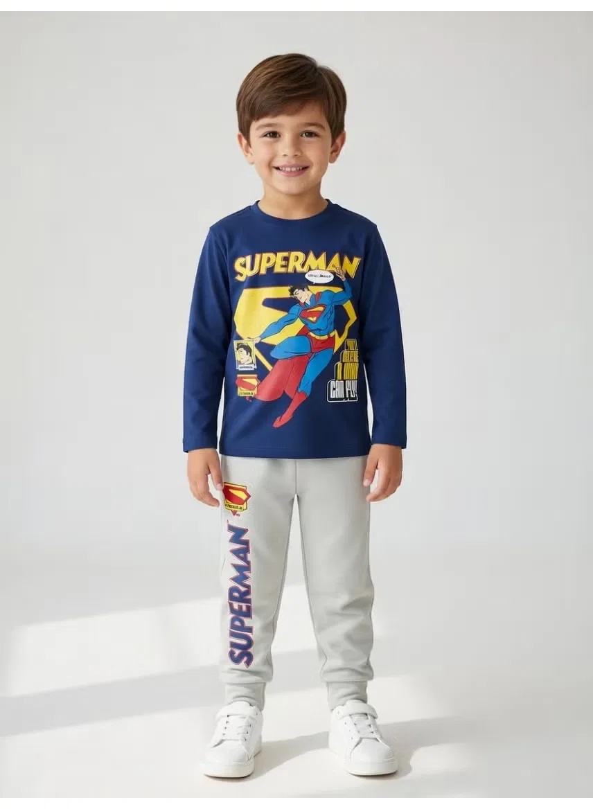 Комплект футболка с длинным рукавом и штаны, Superman, темно-синий