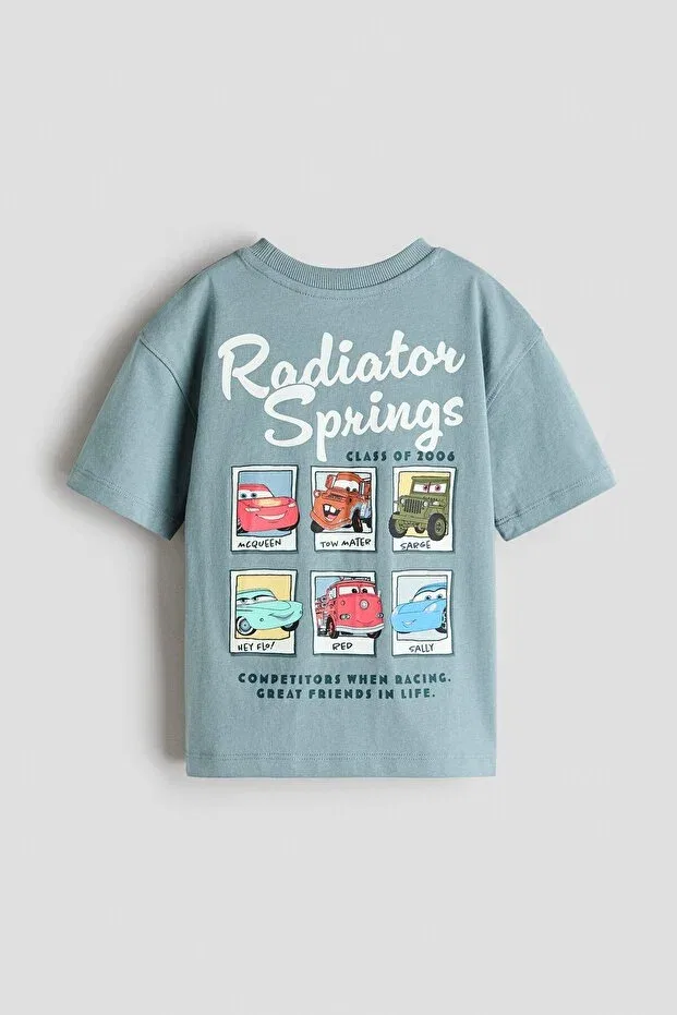 Детская футболка оверсайз для мальчиков с принтом H&M, Dusty Turquoise Cars — фото 2