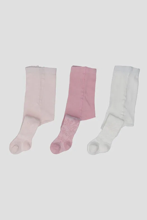 Детские колготки для девочек хлопковые 3 шт Jacquard Patterned Defne Baby, Pink