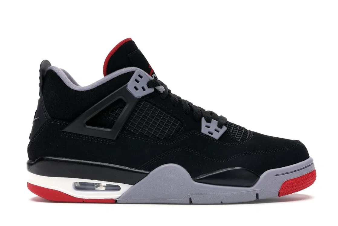 Детские кроссовки Lifestyle с принтом Jordan 4 Retro Jordan, Black/Fire Red-Cement Grey-Summit White
