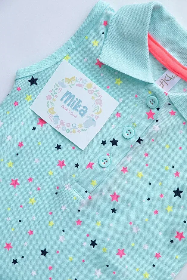 Детское платье для девочек с принтом Star Printed Polo Collar Mika Bebek & Çocuk, Blue — фото 3