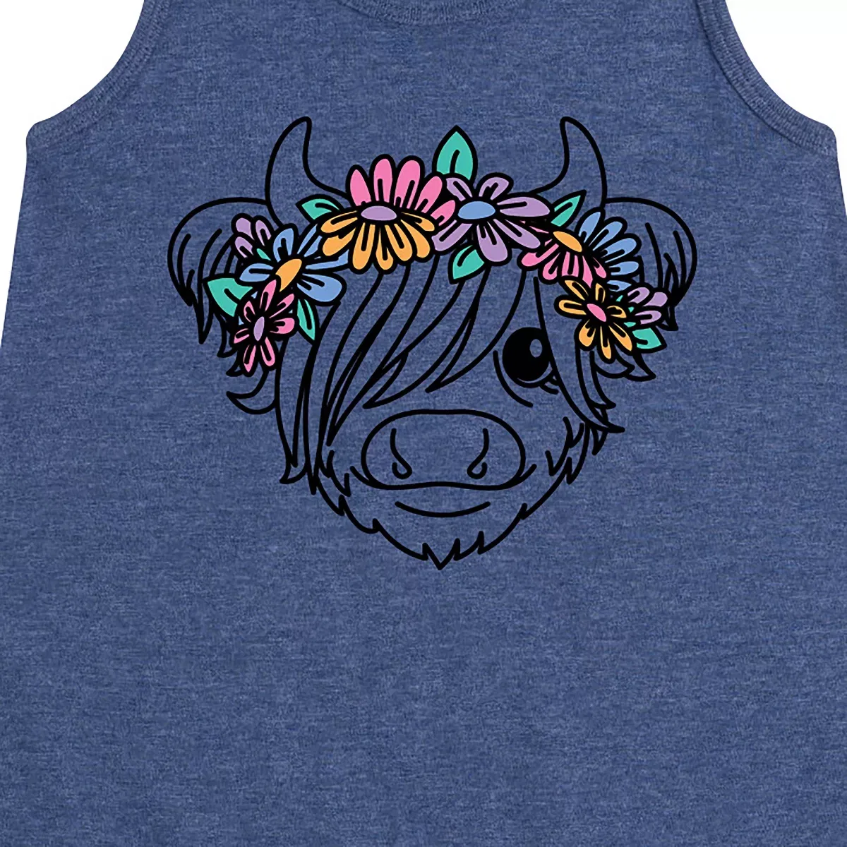 Детское платье-трапеция для девочек без рукавов Highland Cow Flower Crown Instant Message, Heather Navy — фото 2