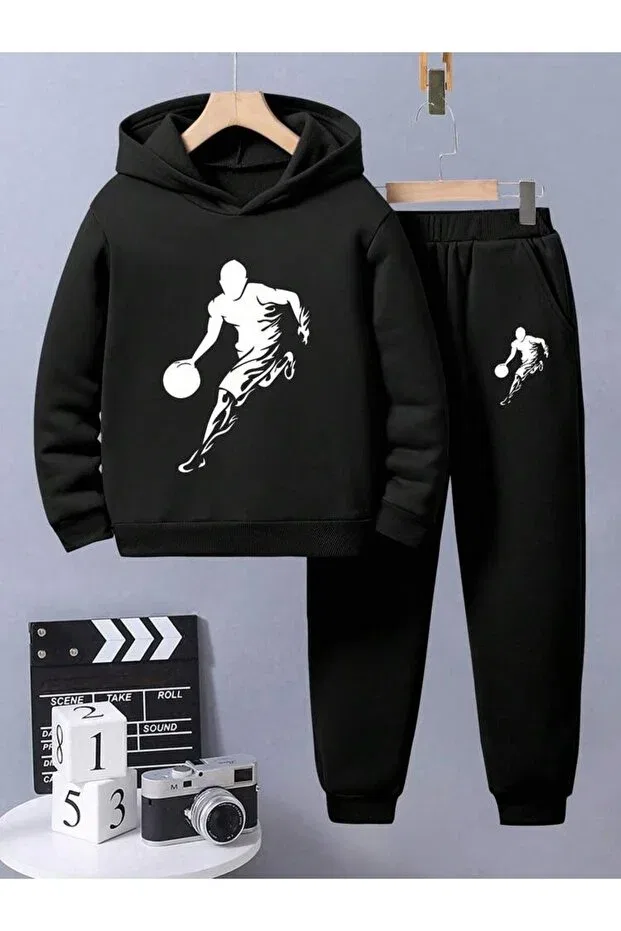 Детский спортивный комплект для девочек с принтом Basketball Svart Wear, Black