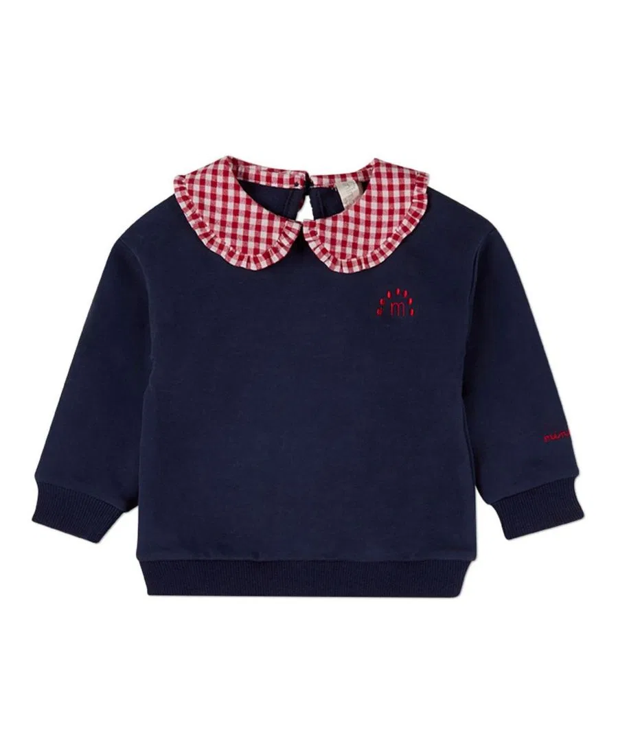 Свитшот с контрастным воротником Peter Pan, модель Love-sleeved MeMoi, Navy-Red