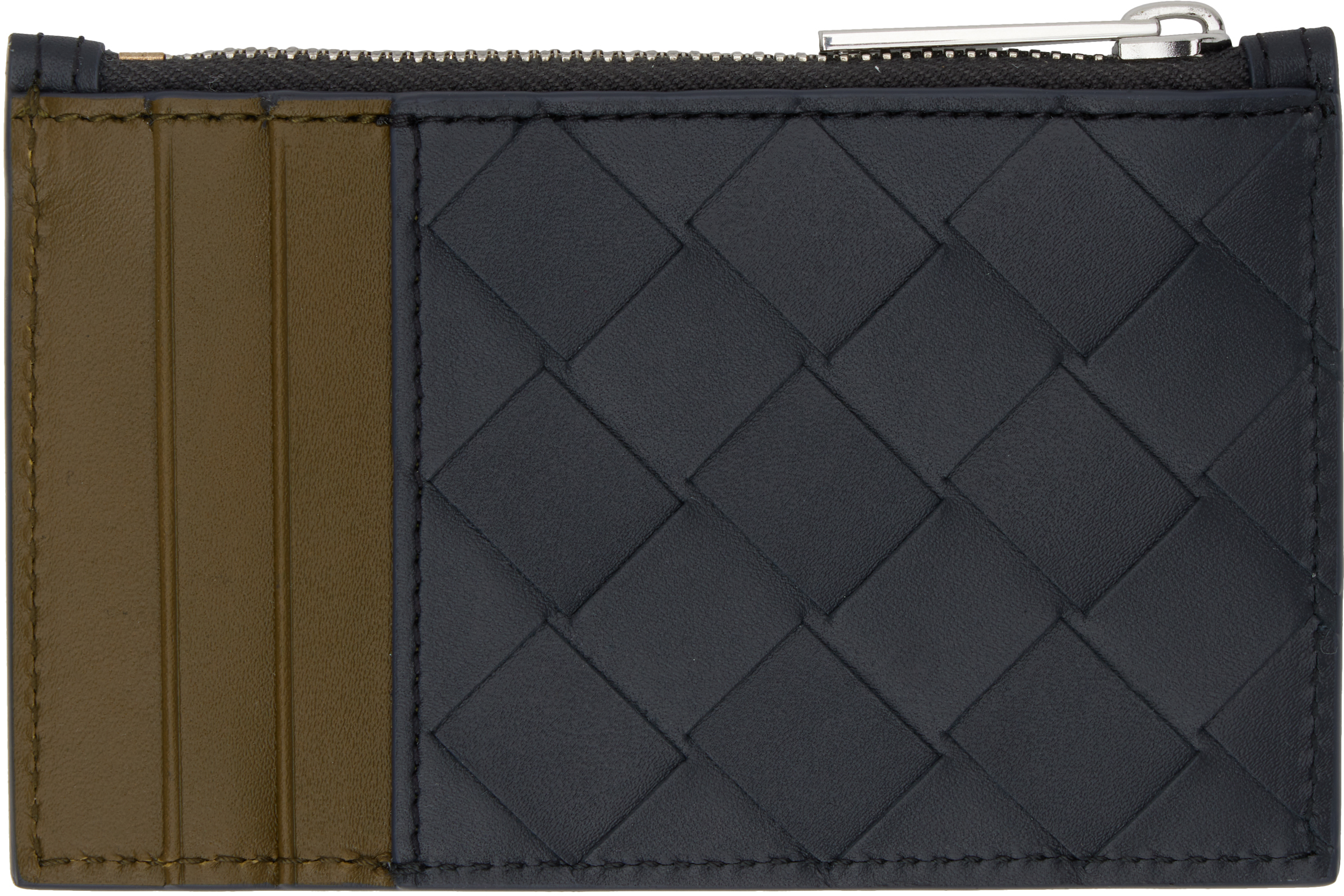 Визитница на молнии Intrecciato черного и хаки цвета Bottega Veneta — фото 2