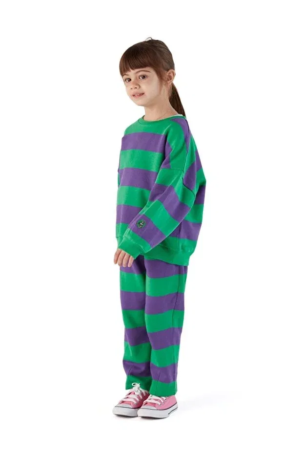 Детские свитшот для девочек в полоску Zoi Zebra, Purple-Green — фото 2