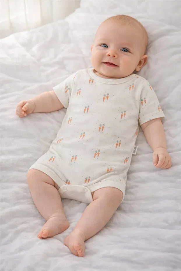 Детское боди для новорожденных с коротким рукавом Interlock Short Sleeve Body Ay Bebetto, Ecru — фото 4