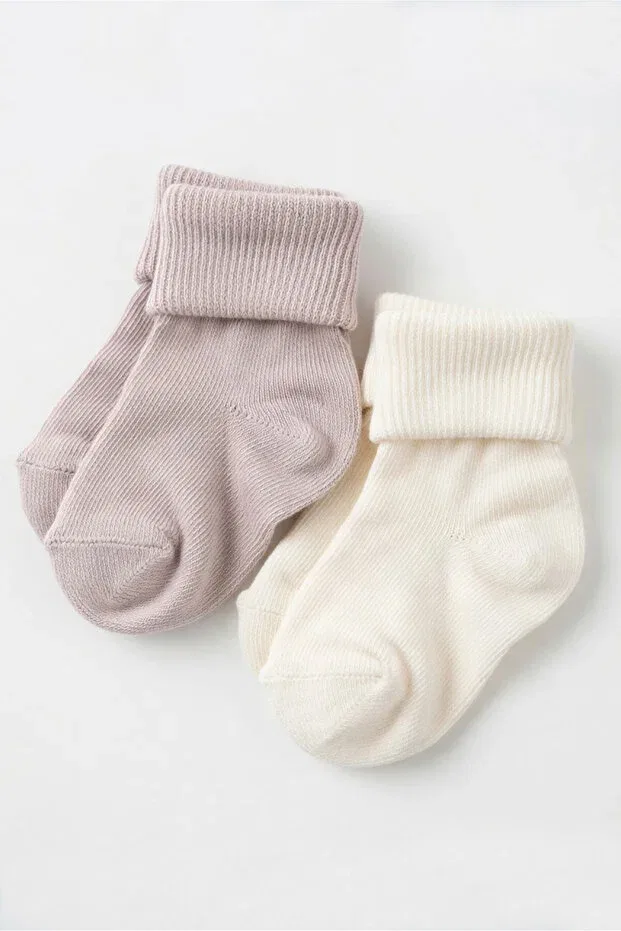 Детские носки для новорожденных хлопковые Lakoren, White And Light Beige — фото 3