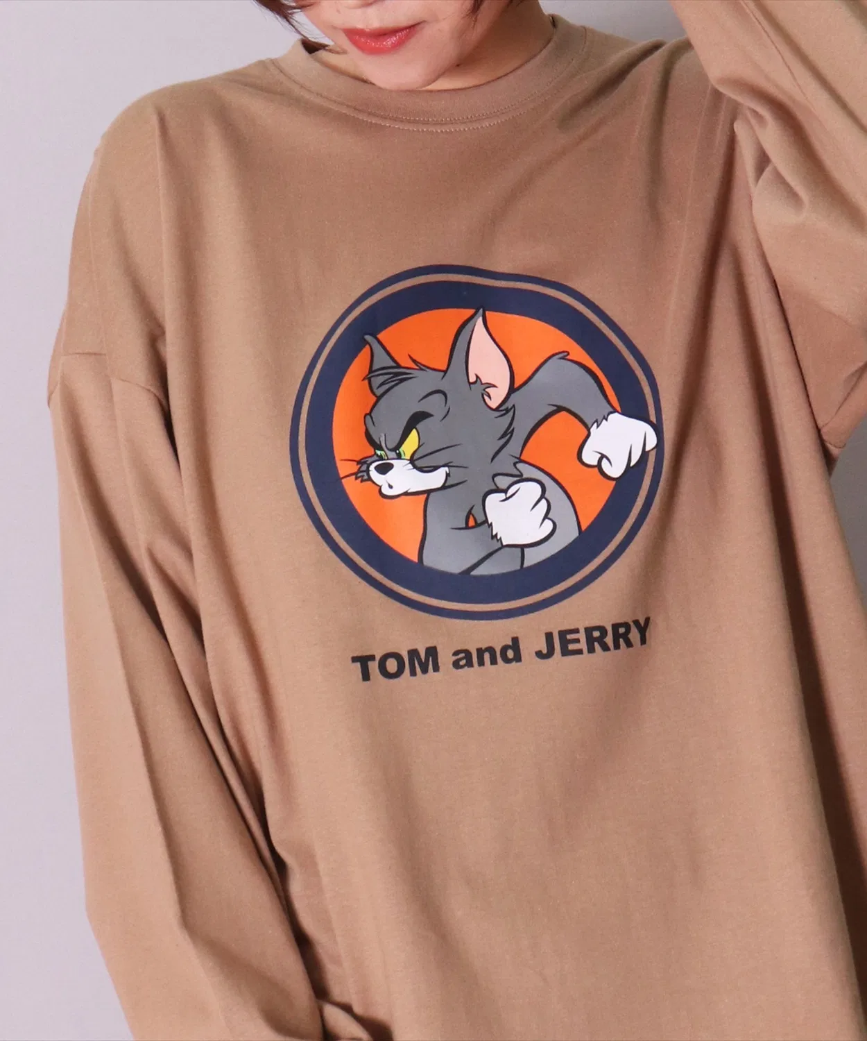 Детская футболка с длинным рукавомс принтом TOM&JERRY, Бежевый