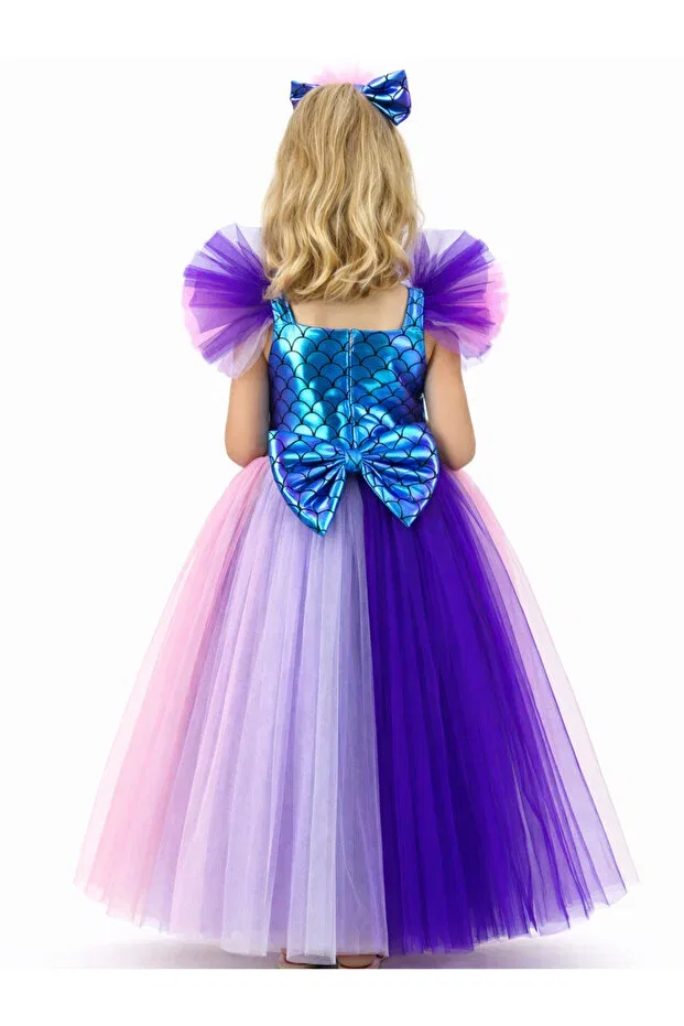 Детское платье для девочек с принтом Mermaid new evening dress & hair clip set Casabony, Blue — фото 2