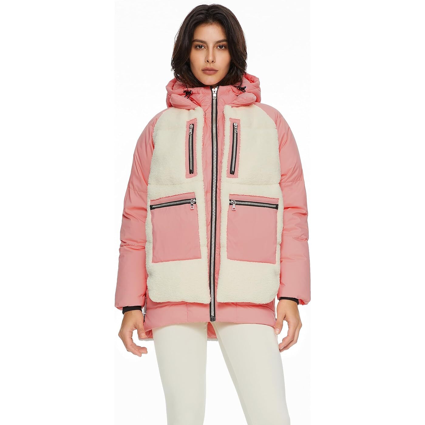 

Пуховик Orolay Women's Short Hooded Stand Collar Winter, розовый/кремовый