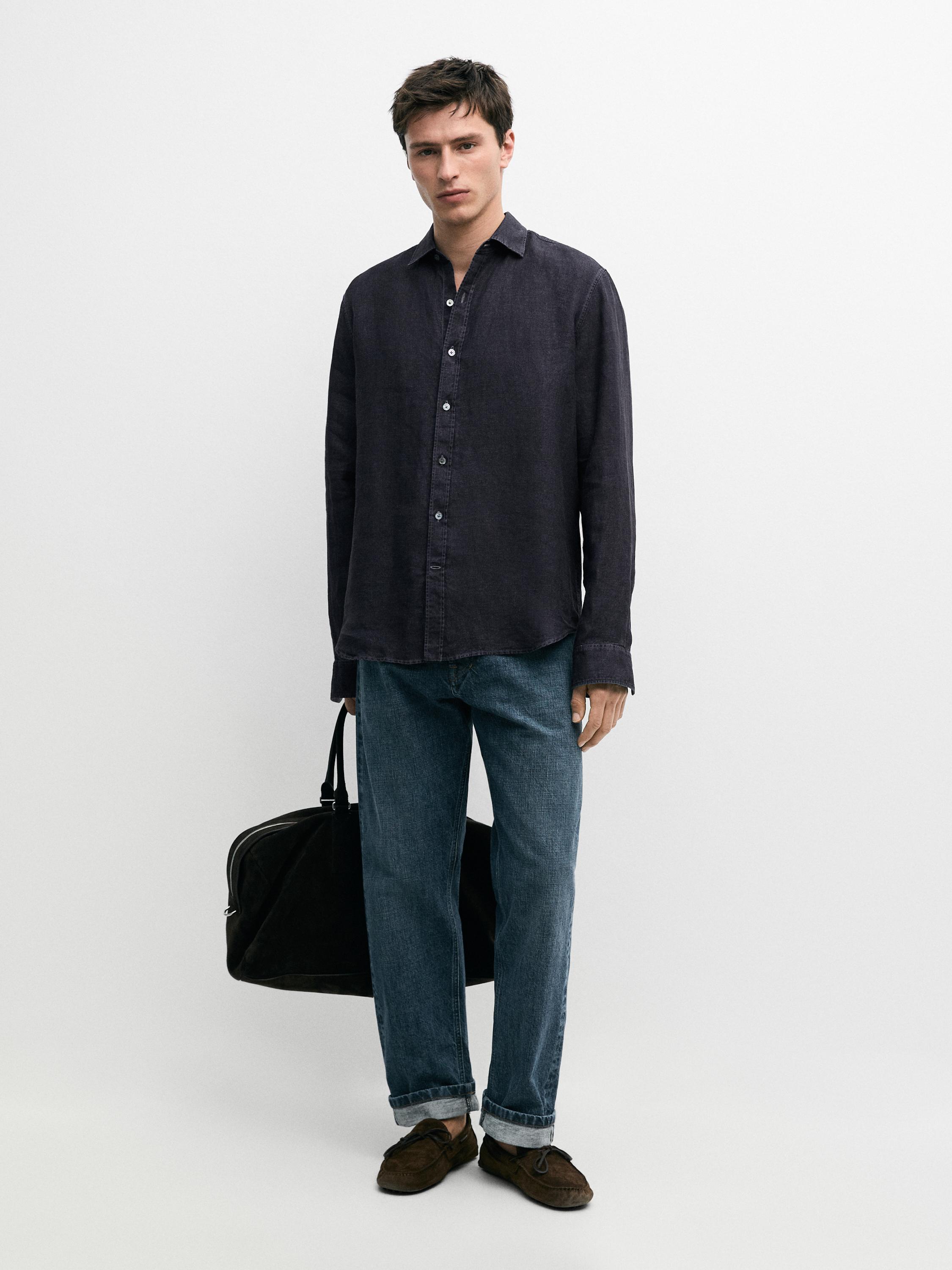 Рубашка Massimo Dutti 100% Linen Regular Fit, индиго — фото 2