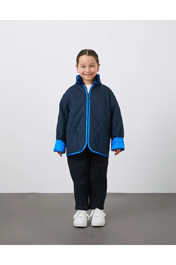 Детское пальто для девочек стеганое Velvet garni detailed quilted Manimani, Navy Blue