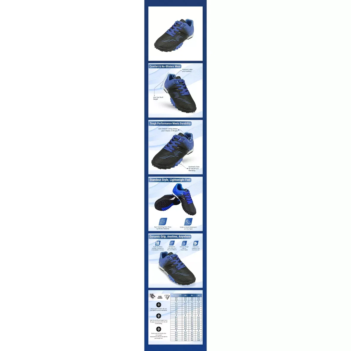 Детские бутсы для футбола с литым подошвой Vizari Turf Soccer Cleats, Blue — фото 2