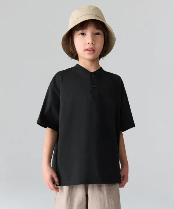 Футболка оверсайз с вырезом хенли, Musinsa Standard Kids, черный