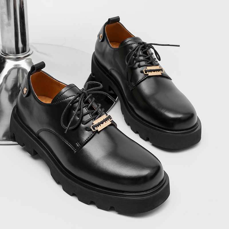 WEISHIBANGWEI Повседневные кожаные туфли мужские черные с потайным клином, цвет Black Hidden Wedge — фото 3