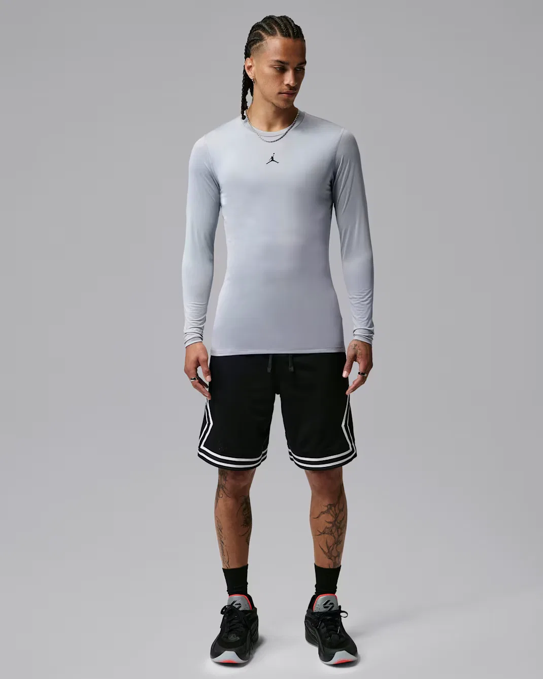 Мужская футболка с длинными рукавами Dri-FIT, базовый слой одежды Jordan Sport, Wolf Grey/Black — фото 4