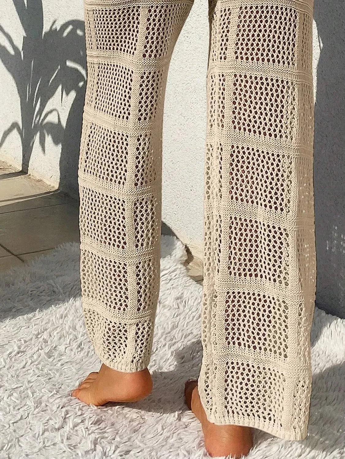 Женский пляжный костюм с вязаным кружевом, Drawstring Waist, Apricot — фото 4
