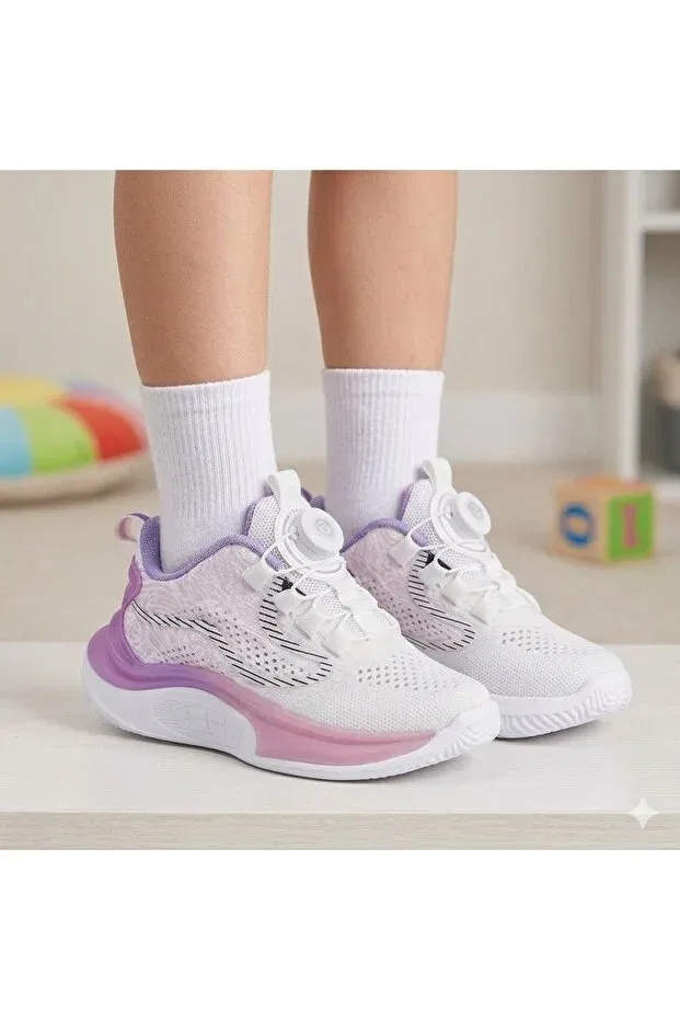 Детские кроссовки для девочек со шнуровкой Smart Lock Intelligent Lace-Up System Lila White Summer Orthopedic Sports Bambino Kids Shoes, Powder