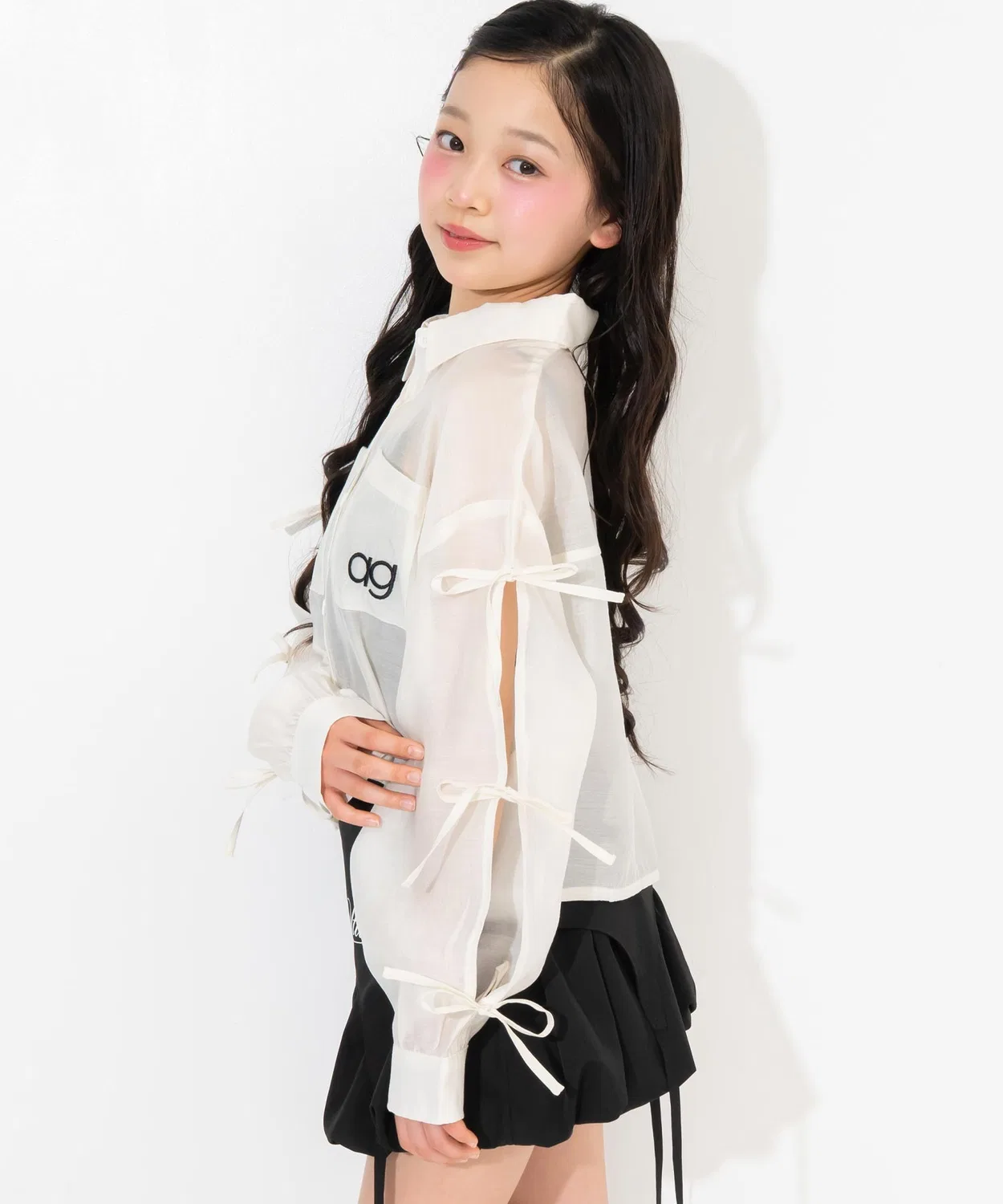 Детская блузка с длинным рукавомс принтом ANAP GiRL, White/Black — фото 4