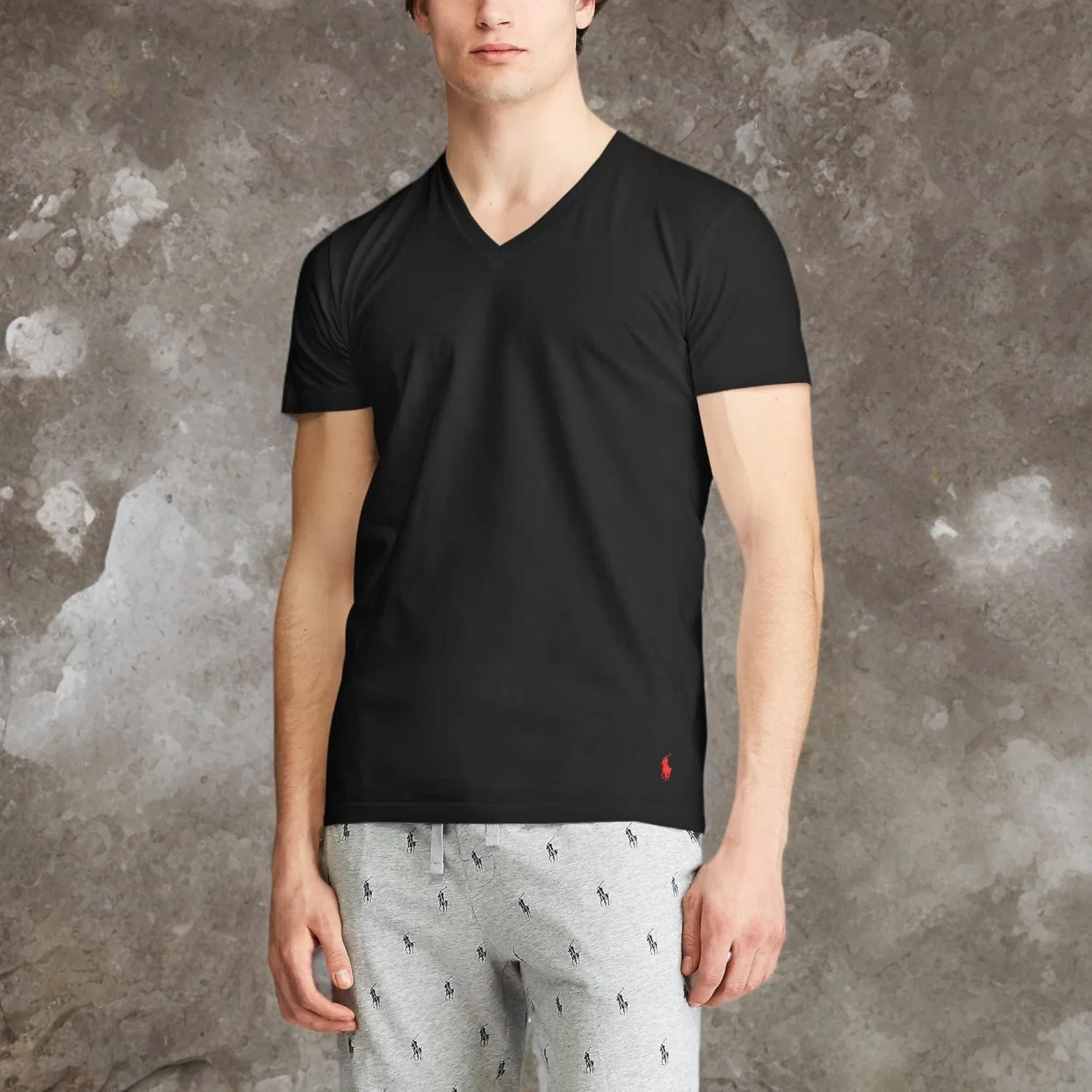Мужская классическая футболка с V-образным вырезом Polo Ralph Lauren, Black — фото 3